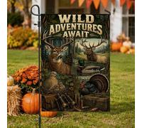 Wildlife Hunting Adventure Citation Cerf Drapeau de jardin rustique 30,5 x | Collage de la faune, drapeau de pelouse, thème de chasse, décoration extérieure rustique, art inspiré de la nature