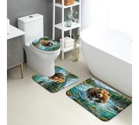 Wildlife Lot de 3 tapis de salle de bain en flanelle, absorbants, antidérapants, lavables en forme de U, forêt rustique, à séchage rapide