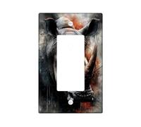Wildlife Rhino Plaque de protection pour interrupteur Motif portrait d'animal gris pour décoration d'intérieur, plaques murales thermoplastique, taille standard, style artistique à bascule simple