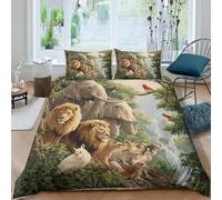 Wildlife scène Parure de Lit Confortable Microfibre Hypoallergique 3 pièces Nature forêt Art Linge de Lit avec 2 x Taies d'oreiller Super Douce for Les Enfants Double（200x200cm）