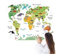 Wildlife Wall Map Sticker, Educational Large Animal Decal, Interactive Learning Poster, Vibrant Illustrated Design, Easy Application School Classroom Item, Nursery Playroom Living Room Study Home