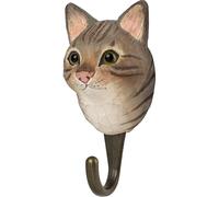 WILDLIFEGARDEN Crochet chat domestique gris (WG4621) - Crochet sculpté à la main en bois et métal