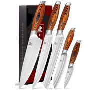 WILDMOK 5 pièces Ensemble de Couteaux de Cuisine Professionnel, Set Couteaux de Chef, Couteaux de Cuisine en Allemand à Haute Teneur en Carbone avec Manche Ergonomique en Bois Pakka