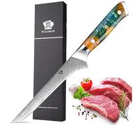 WILDMOK Couteau à désosser, couteau à filet de 17.8cm, couteau de désossage en acier damas japonais, couteau à filet forgé à la main pour la viande de poisson volaille débonage avec la résine