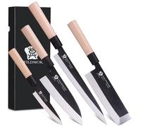WILDMOK Ensemble de 4 Couteaux de Chef GYUTO Sushi-Yanagiba-Deba-Nakiri-Couteau de Cuisine Utilitaire, Ensembles de Couteaux à Fileter Pour Trancher le Poisson, Lame en Acier Allemand