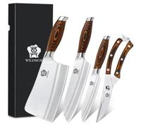 WILDMOK Ensemble de 4 Couteaux de Cuisine avec Ensemble de Couteaux à Hacher pour Une Coupe et un Tranchage Rapides et Faciles, Allemand à Haute Teneur en Carbone avec Manche Ergonomique en Bois Pakka