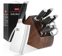 WILDMOK Ensemble de blocs de couteau à 9 pcs, ensemble de couteaux de cuisine avec bloc en bois, en acier inoxydable allemand en acier tranchant pointu avec hachoir à os
