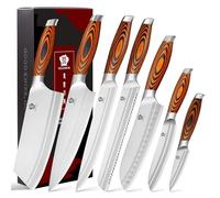 WILDMOK Ensemble de couteaux 7 pièces, ensemble de couteaux de chef avec hachoir à os, ensemble de couteaux de cuisine en acier allemand avec poignée en Pakkawood, ensemble de couverts parfait cadeau