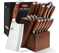 WILDMOK Ensemble de couteaux de cuisine en acier inoxydable allemand avec manche en bois - 17 pièces avec couteau à viande et ciseaux