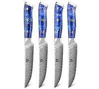 WILDMOK Lot de 4 couteaux non dentelés de 12,7 cm, couteaux japonais en acier Damas VG10, ensemble de qualité supérieure avec boîte cadeau