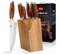 WILDMOK Lot de 7 couteaux de cuisine en acier allemand avec manche en bois de Pakkawood précieux pour bloc à couteaux de cuisine