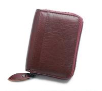 WildOath Portefeuille en cuir pour cartes de crédit avec organiseur de style accordéon, design multi-poches, finition vintage marron, fermeture éclair, Rouge, 8*2.5*10.5cm, Contemporain