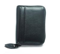 WildOath Portefeuille en cuir pour cartes de crédit avec organiseur de style accordéon, design multi-poches, finition vintage marron, fermeture éclair, Noir , 8*2.5*10.5cm, Contemporain