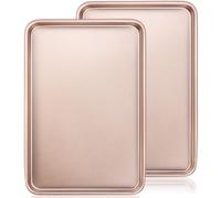 Wildone Lot de 2 moules à gelée, plaque de cuisson antiadhésive pour four, plaque à biscuits en acier au carbone plus épaisse, 38,1 x 25,4 cm, robuste et facile à nettoyer, or rose