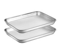 Wildone Lot de 2 plaques de cuisson en acier inoxydable - Dimensions : 22,9 x 17,8 x 2,5 cm - Non toxiques et résistantes - Finition miroir - Antirouille et facile à nettoyer