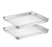 Wildone Lot de 2 plaques de cuisson - Plaque à biscuits en acier inoxydable, dimensions 40,6 x 30,5 x 2,5 cm, non toxique et robuste, finition miroir, antirouille et facile à nettoyer