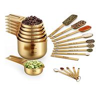 Wildone Lot de 21 tasses et cuillères à mesurer plaquées cuivre - Comprend 7 tasses à mesurer en acier inoxydable, 8 cuillères à mesurer, 1 niveleur et 5 mini cuillères à mesurer, idéales pour les ingrédients secs et liquides