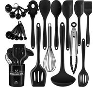 Wildone Lot de 22 ustensiles de cuisine en silicone résistant à la chaleur anti-adhésif sans BPA Manche en acier inoxydable Spatule, cuillère, pince, fouet, ustensiles de cuisine