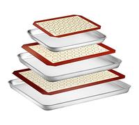 Wildone Lot de 6 plaques de cuisson avec tapis en silicone (3 feuilles + 3 tapis), plaque de cuisson en acier inoxydable avec tapis en silicone, non toxique et robuste et facile à nettoyer