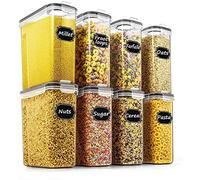 Wildone Lot de 8 récipients hermétiques pour céréales et aliments secs - capacité de 2,5 L pour sucre, farine, etc - couvercle anti-fuites noirs