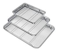 Wildone Plaque de cuisson avec grille (3 poêles + 3 supports), plaque de cuisson en acier inoxydable avec grille de refroidissement, non toxique, robuste et facile à nettoyer