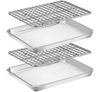 Wildone Plaque de cuisson avec grille de cuisson [2 casseroles + 2 étagères], plaque de cuisson en acier inoxydable avec support de refroidissement, taille 9 x 7 x 1 cm, non toxique et robuste et facile à nettoyer.