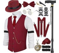 WILDPARTY Costume des années 20 pour homme - Gilet avec accessoires, bretelles, béquille, montre de poche, baret, verres - Pince à cravate pour costume de mafia, costume de gangster Peaky Blinders
