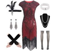 WILDPARTY Robe Années 20 Femme, Déguisement Charleston, Accessoires Vintage Mafia, Paillettes, Perles, Franges, Bas Résille, Sequins, Costume Tenue