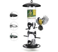 wildtier herz I Körner Distributeur de nourriture pour oiseaux, 35 cm, en métal inoxydable, colonne d'alimentation, silo pour oiseaux sauvages, alimentation toute l'année (noir)