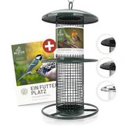 wildtier liebe Distributeur de nourriture pour oiseaux, 26 cm, vert - Distributeur de nourriture pour cacahuètes en métal inoxydable - Mangeoire pour oiseaux, noix, cacahuètes, silo d'alimentation