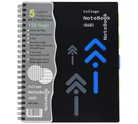 Wiler NB150A Cahier Maxi Spiralé A4 avec 4 Trous et Microperforation, 150 feuilles et 5 séparateurs en PP amovibles. 90 fg carrés 5 mm + 60 fg rangées 8 mm