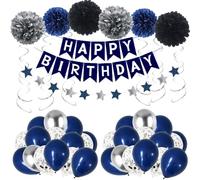 Wiletasz Décorations d'anniversaire bleu marine pour hommes, femmes, garçons, ballons « Happy Birthday » pour décoration de fête 16, 20, 25, 30, 35, 40, 50, 60, 70 ans