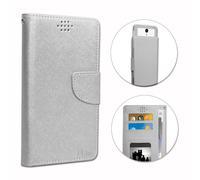 Wileyfox Swift 2 Plus Etui Housse Folio Argent Façon Cuir Texturé Avec Porte Cartes Et Surpiqûres Apparentes By Ph26®