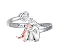 Wilgure Bagues en forme de cœur réglables avec motifs de filles et de chiens galvanisés pour une utilisation à long terme pour les amoureux des animaux. Personnalisez les bagues avec des symboles