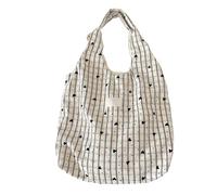 Wilgure Trendy Grids Heart Design Sac à bandoulière pratique en polyester Sac à bandoulière Capacité spacieuse Sac à main pour le travail ou le filet d'école Impression Cœur Décontracté, Rayures Love