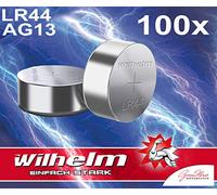 Wilhelm 357 LR1159 Lot de 100 piles bouton alcalines AG13/V13GA LR44 165 mAh 1,5 V