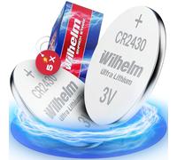 WILHELM CR2430 Lot de 5 piles bouton au lithium 3 V 270 mAh Ø 24,3 x 3 mm | Jusqu'à 5 ans de stockage grâce à une faible auto-décharge et donc bien stockable