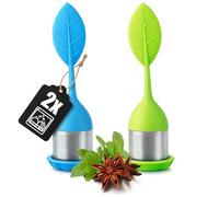 Wilhelm Sell® 2x Infuseurs à Thé Acier & Silicone - Boule avec Couvercle & Support en 2 Couleurs - Filtre Fin pour Thé en Vrac & Épices - Inox Antirouille