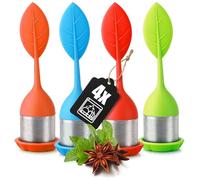 Wilhelm Sell® 4x Infuseurs à Thé Acier & Silicone - Boule avec Couvercle & Support en 2 Couleurs - Filtre Fin pour Thé en Vrac & Épices - Inox Antirouille