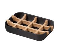Wilitto 1/2 pièces Porte-Savon en Bambou, Barre de Drainage Auto-drainante, Porte-Savon carré avec égouttoir en Bois Amovible pour Douche, Salle de Bain, évier de Cuisine Noir 1pc