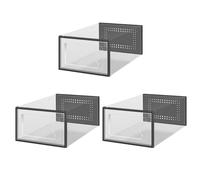 Wilitto 3 pièces boîte de Rangement Chaussures boîtes empilables Transparentes en Plastique pour entraîneur conteneurs avec couvercles sous Le lit/Placard Porte-bacs à unité Noir