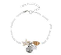 Wilitto Beach Connection Bracelet de cheville bohème fait à la main avec perles de coquillages et breloque en forme d'étoile de mer réglable, Alliage, résine, Pierre secondaire
