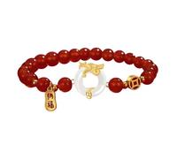 Wilitto Bracelet avec symbole de richesse - Bracelet dragon chinois 2024 - Bracelet extensible avec perles porte-bonheur - Cadeau pour femme - Cadeau de Nouvel An, Alliage, Pierre secondaire