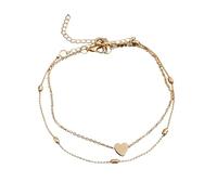 Wilitto Bracelet de cheville en cuivre pour femme - Chaîne creuse double couche réglable en forme de cœur - Clip de homard - Décoration de cheville légère, Round, Cuivre, Pierre secondaire