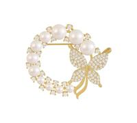 Wilitto Broche exquise en acier inoxydable vintage pour femme, fausses perles, papillon, strass, décoration résistante à l'usure pour vêtements et collier, Alliage, Pierre secondaire