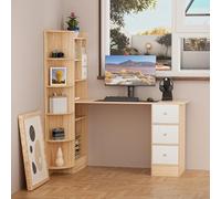 Wilitto Bureau d'ordinateur moderne 2 en 1 en forme de L avec étagère, grande table d'écriture, bureau d'étude, de jeu, bureau d'ordinateur avec tiroirs pour bureau à domicile, marron