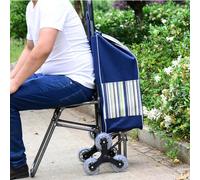 Wilitto Chariot de courses pliable avec siège, monte-escalier, chariot d'épicerie portable avec roulettes, chariot d'épicerie personnel pour personnes âgées, bleu