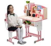 Wilitto Ensemble bureau et chaise pour enfant, bureau et chaise pour étudiant avec tiroir de rangement et étagères, bureau et chaise pour enfants, table d'étude pour enfants de 6 à 12 ans, rose