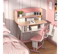 Wilitto Ensemble bureau et chaise pour enfant - Table et chaise relevables avec tiroir - Avec support pour livre à double partition - Crochet pour sac à dos - Rose