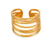 Wilitto Everyday Wear Bague dorée en acier inoxydable pour femme ouverte et réglable en forme de cœur en forme de feuille de style Hip Hop Style Paty Club, Acier inoxydable, Pierre secondaire